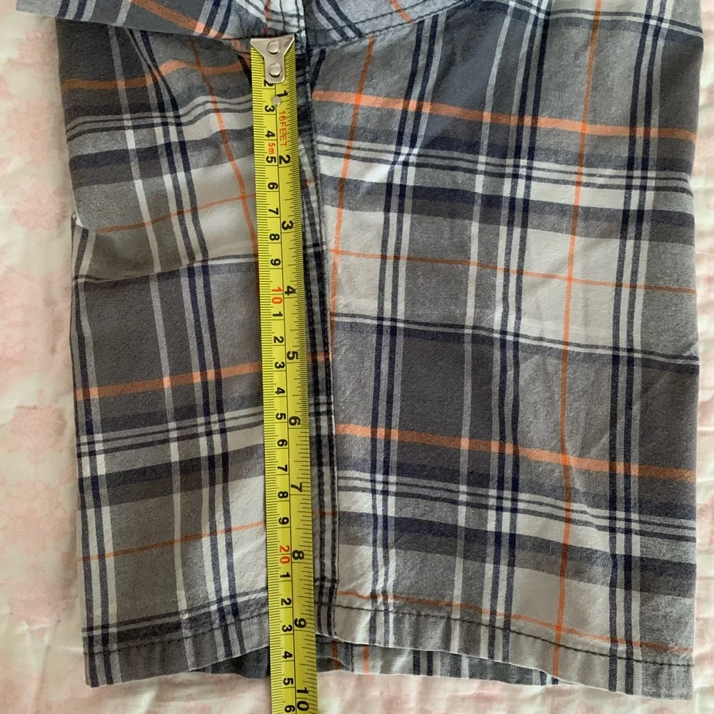OshKosh B'Gosh Shorts Boy 7X Gray Blue Plaid Cargo Flat Front Pockets Adjustable